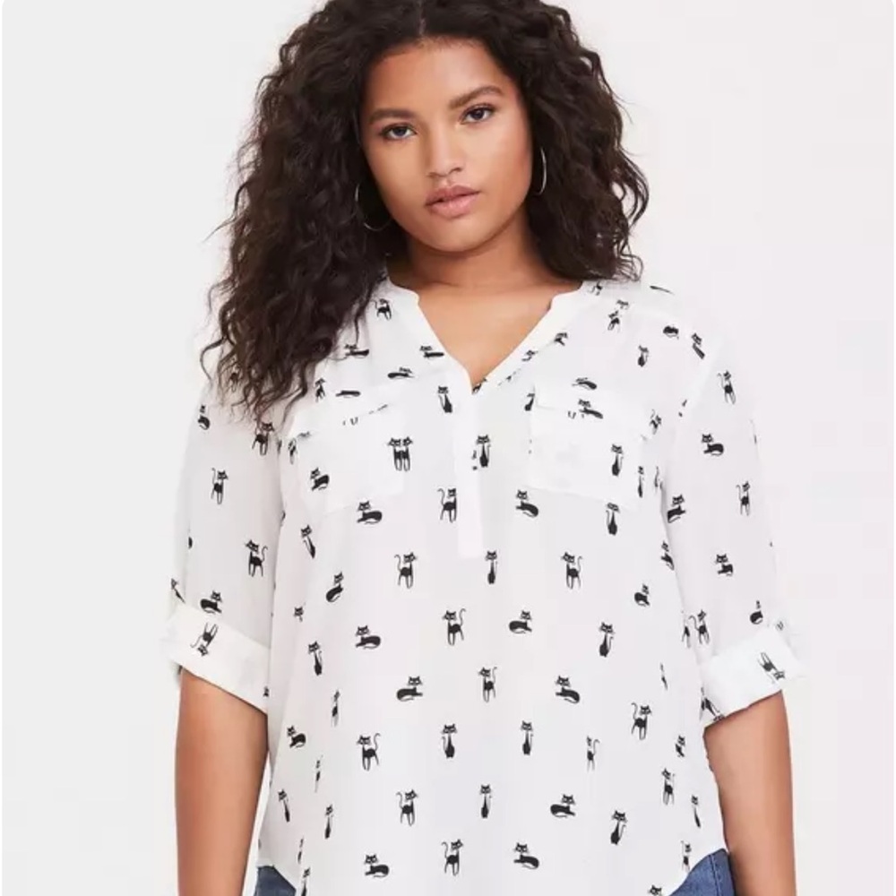 Torrid White Blouse with Vintage Black Cat Print - Picture 3 of 3